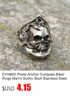 EYHIMD Black Death Knight Skull Ring Cool Mens Punk Fine Detail Stainless Steel Ring Gothic Biker Jewelry