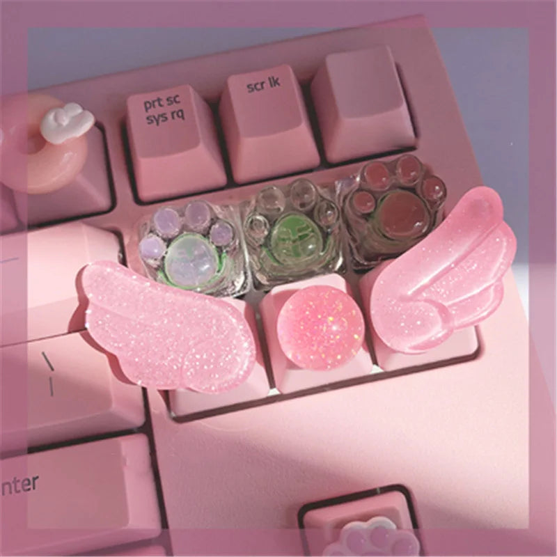 Personalized Keycaps Cute Wings Crystal Key cap Handmade Mechanical Keyboard R4 Keys PBT Color Keycaps Anime