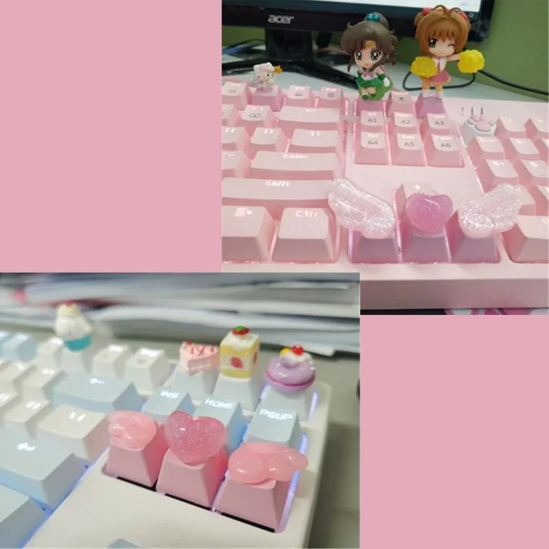 Personalized Keycaps Cute Wings Crystal Key cap Handmade Mechanical Keyboard R4 Keys PBT Color Keycaps Anime