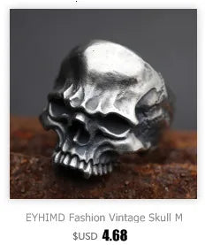 EYHIMD Black Death Knight Skull Ring Cool Mens Punk Fine Detail Stainless Steel Ring Gothic Biker Jewelry