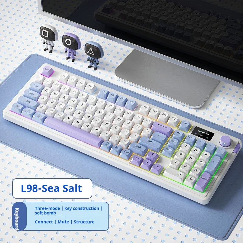 LANGTU L98 Membrane Keyboard Tri-mode Wireless Gasket Structure RGB Multifunctional Knob Customized Gaming Keyboard Pc Accessory