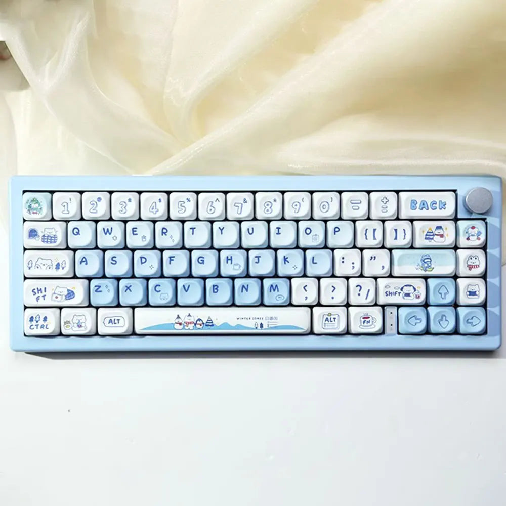 135 Keys MOA Profile Keycaps Winter Bear Theme PBT Keycaps For MX Switch Mechanical keyboard Dye Sublimation Blue White key Caps