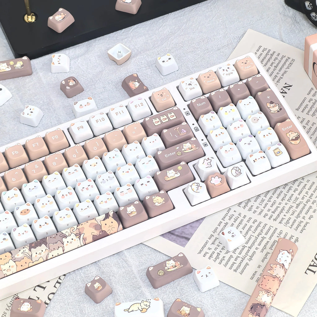 Cute Meow Keycaps Cat Head MAO Profile PBT Key Cap Dye Sublimation for MX Mechanical Keyboard KeyCap Keyboards Accessories