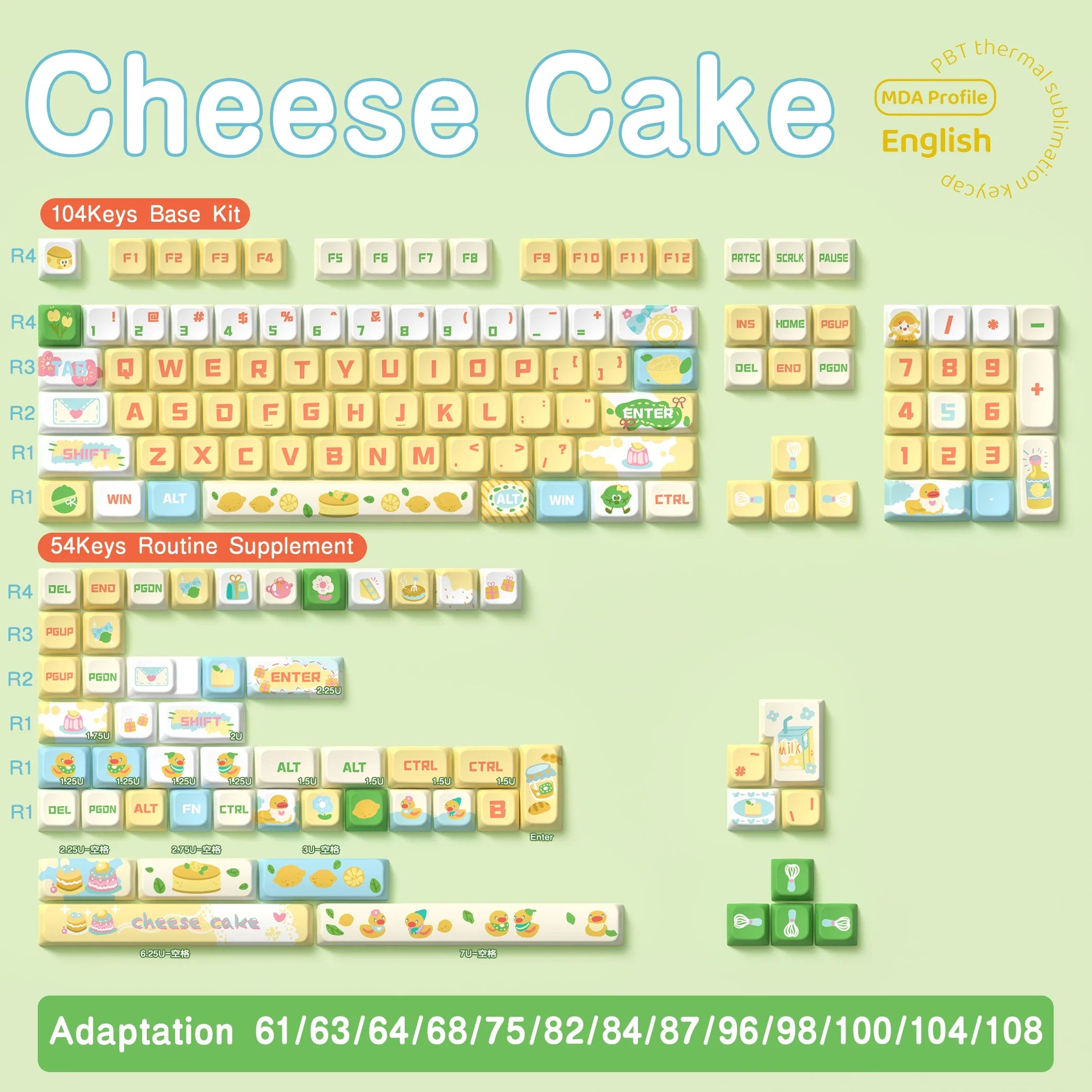 138/158 keys Original Theme Keycaps MDA Profile cute Anime PBT Keycap custom For Mechanical Keyboard with iso layout