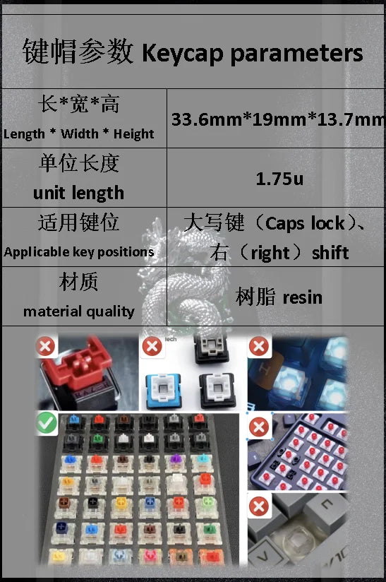 Emerald Keycap Custom Resin Slivery Dragon Point 1.75u Artisan Key Cap Creative Mechanical Keyboard Capslock Keycap for Boy Gift