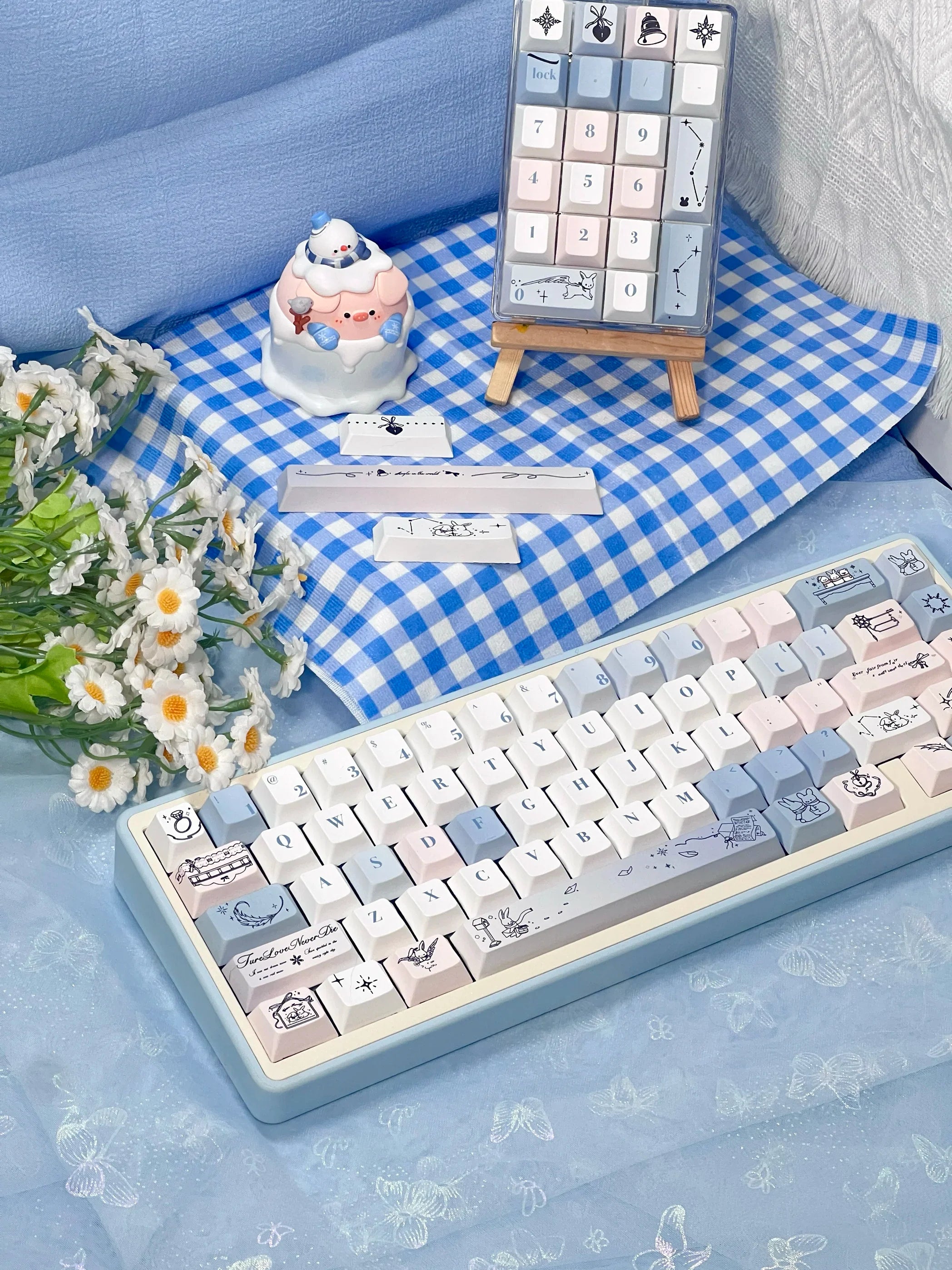 Gentle Snow Keycap Cherry Five-Sided Thermal Sublimation Process Pbt Material Blue White Cute Snowflake Small Full Set Of Keycap