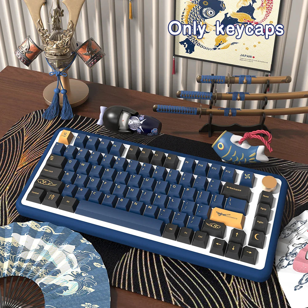 Blue Samurai Keycaps Japanese/Korean/Russian/German/Spanish/French PBT Keycap Cherry Profile for GMK Custom Mechanical Keyboard