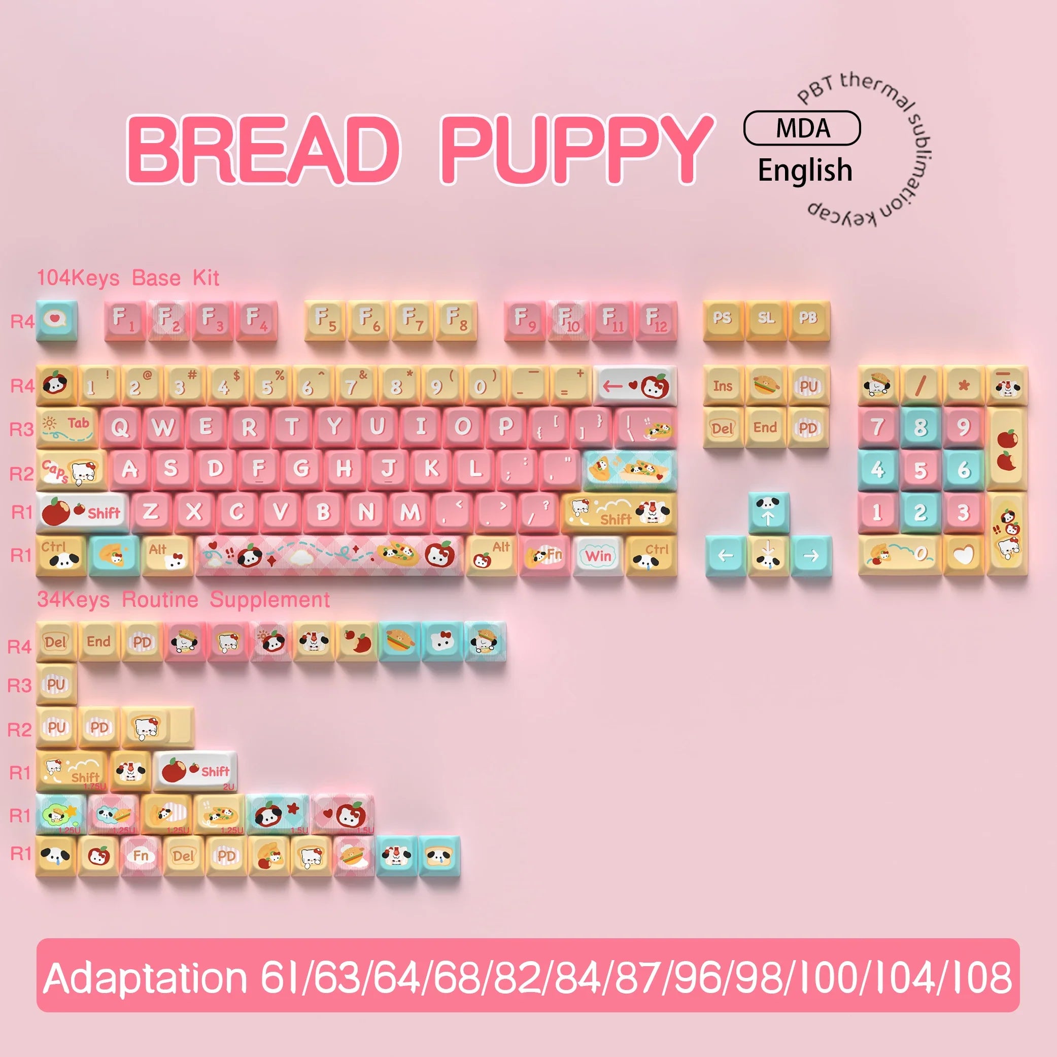 Original Theme Keycaps MDA Profile cute Anime PBT Keycap custom For Mechanical Keyboard with iso layout and 7U space bar