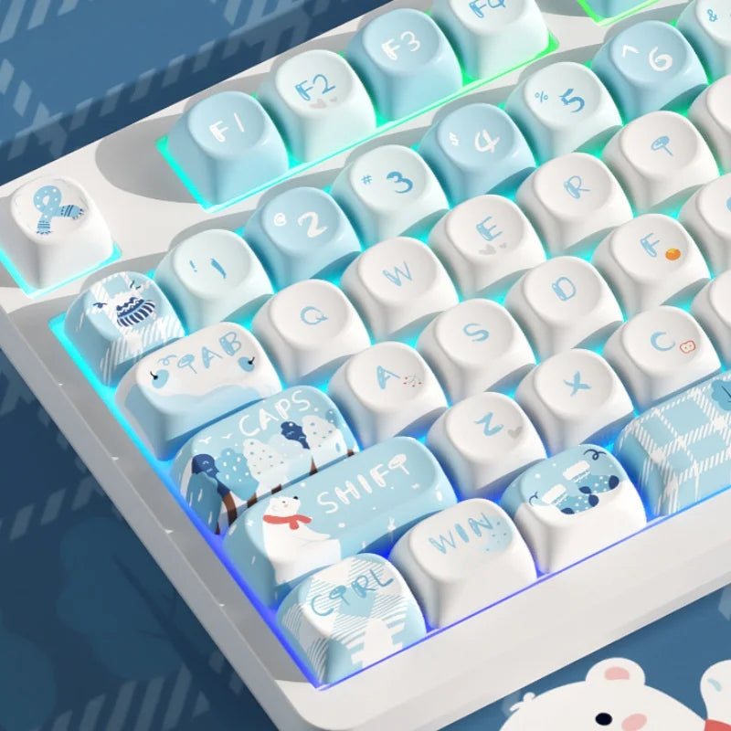 Winter First Snow Themed Keycap 127 Keys Oqo Profile Pbt Thermal Sublimation Mechanical Keyboard Blue Cartoon Cute Anime Keycap