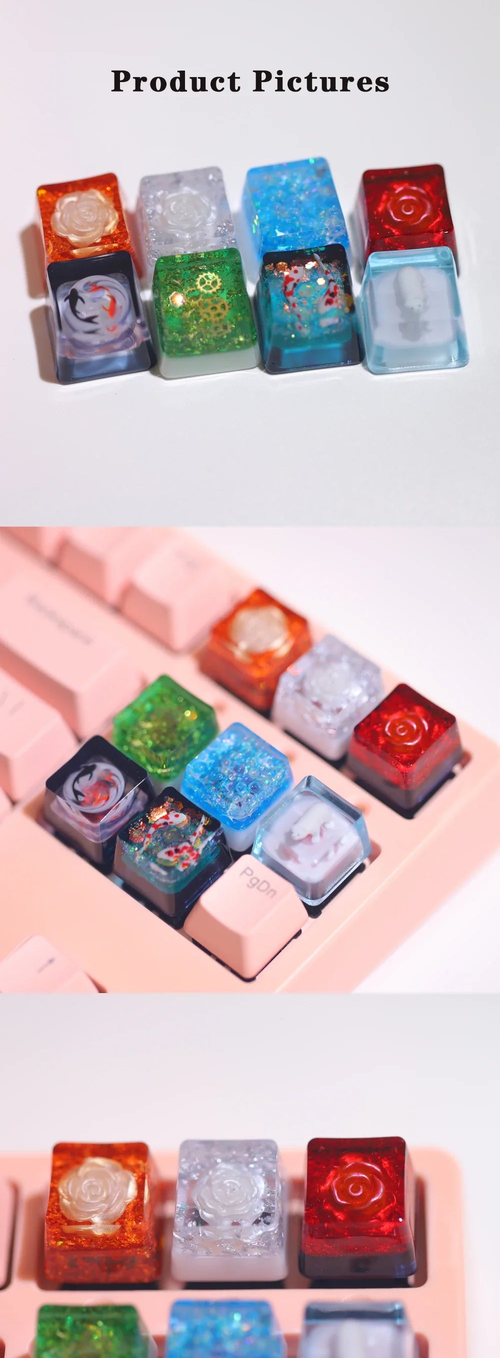 1 Piece Ice Rose/Polar Bear/Steampunk/Gear/Pond Fish/Koi/Stars Artisan Resin Keycaps ESC Mechanical Backlit Keyboard RGB Keycap
