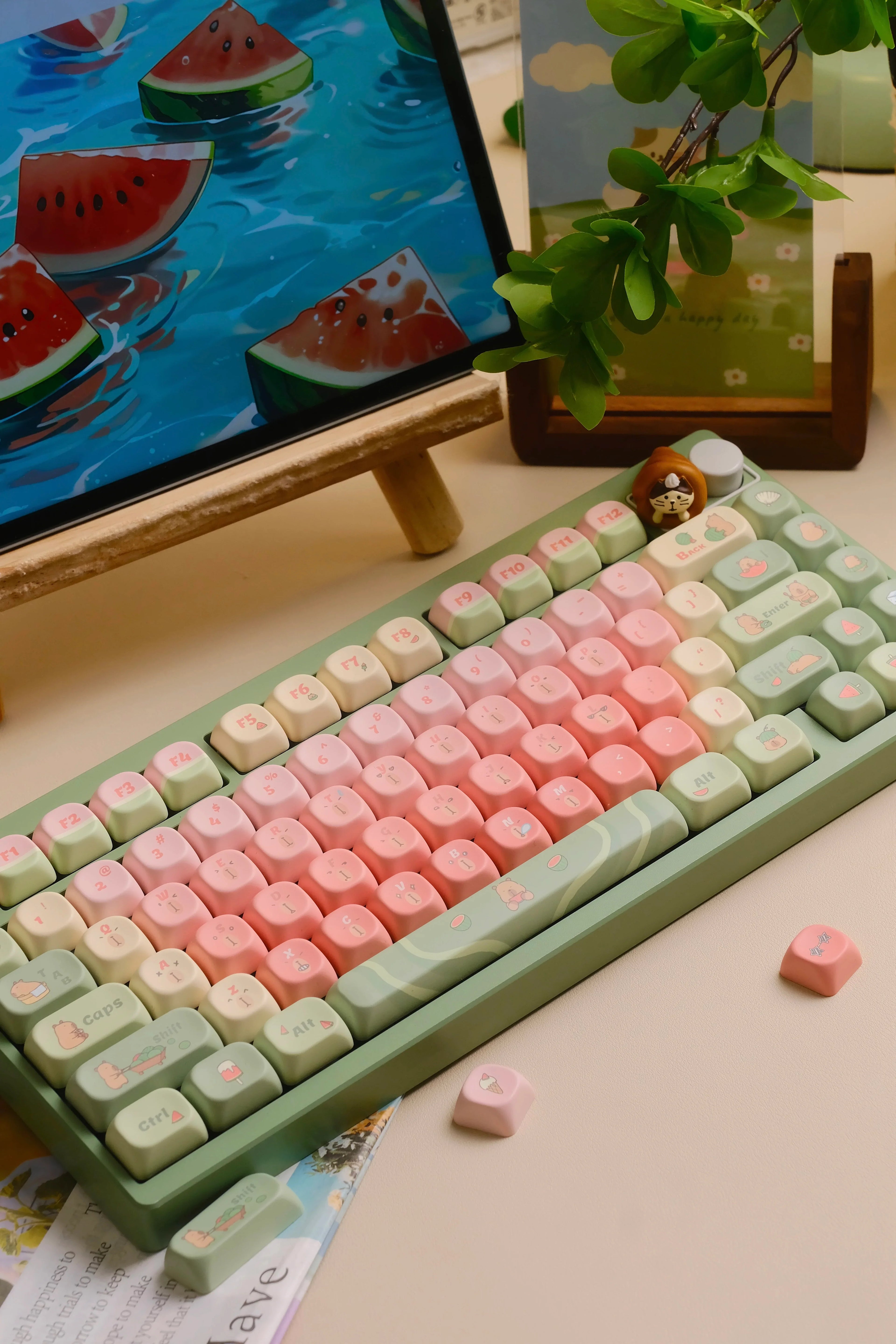 Capybara Watermelon MOA Profile Keycaps 131 Keys 5 Sides Dye Sub PBT Keycaps for Gateron Cherry MX Switches Mechanical Keyboards