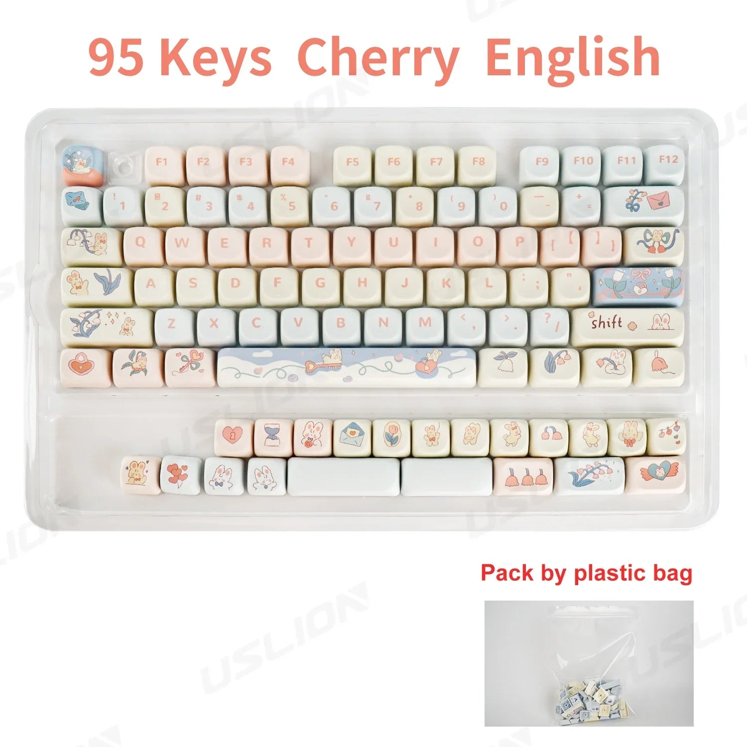 95 Keys MOA Profile PBT Keycaps for 61/64/68/84/75/87Keys Gaming Mechanical Keyboard AULA F75 GMK67 GMK87 Cartoon Cute Key Caps
