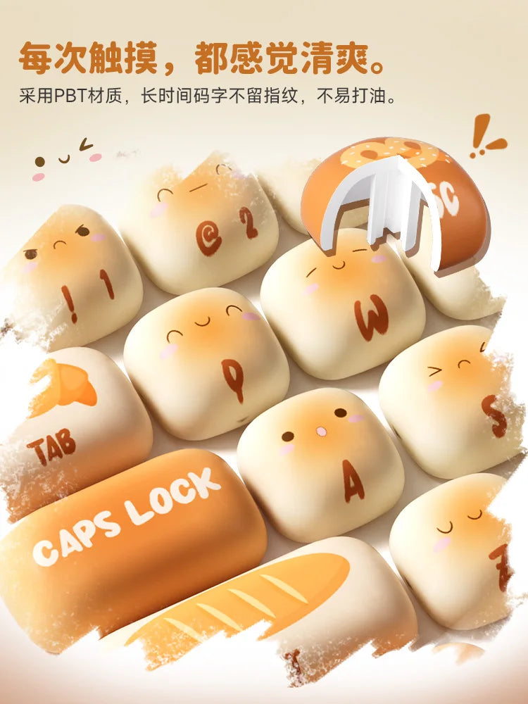 Akko Mog Moa Keycap Cute Thermal Pbt Sublimation Keycaps Mog Keycap Round Steamed Bun Mushroom Customizetion 138keys Keycap Gift