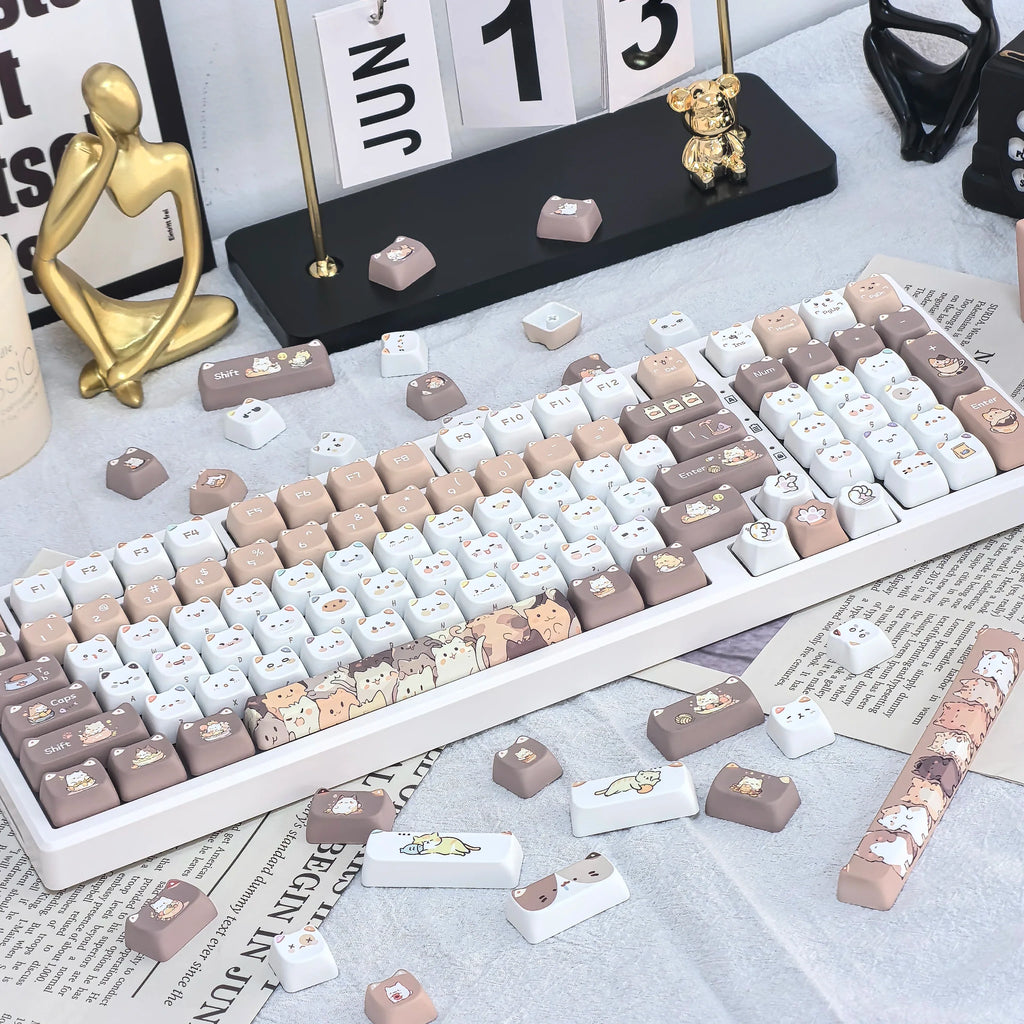 Cute Meow Keycaps Cat Head MAO Profile PBT Key Cap Dye Sublimation for MX Mechanical Keyboard KeyCap Keyboards Accessories