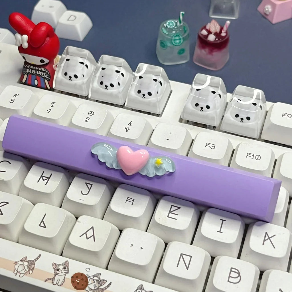 DIY Cute Magic Love Wings Keycap 6.25u Spacebar Game Mechanical Keyboard Cross Axis Pink Bow Keycap