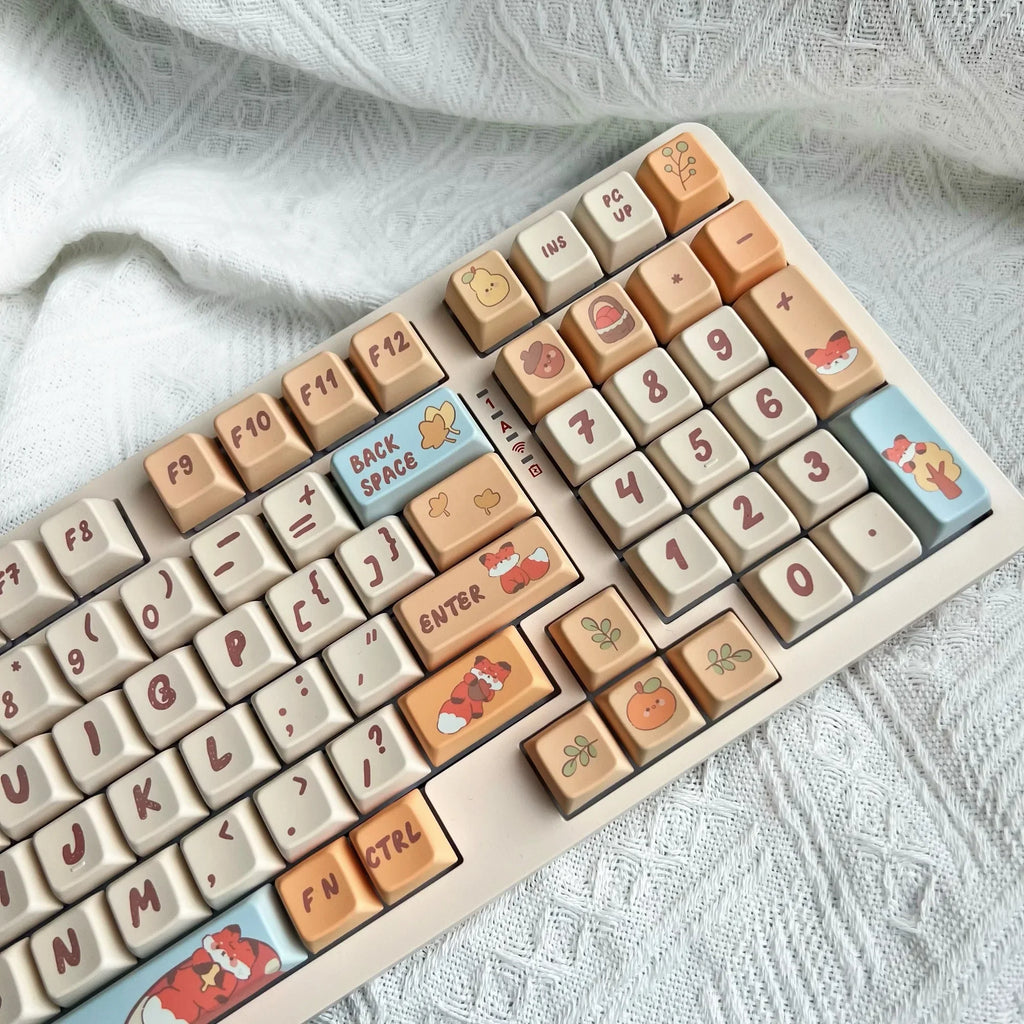 142 Keys Cartoon Fox Keycap KCA MDA Highly Orange Beige Mushroom Keycap PBT Small Animal Cute Diy Keycap For Mechanical Keyboard