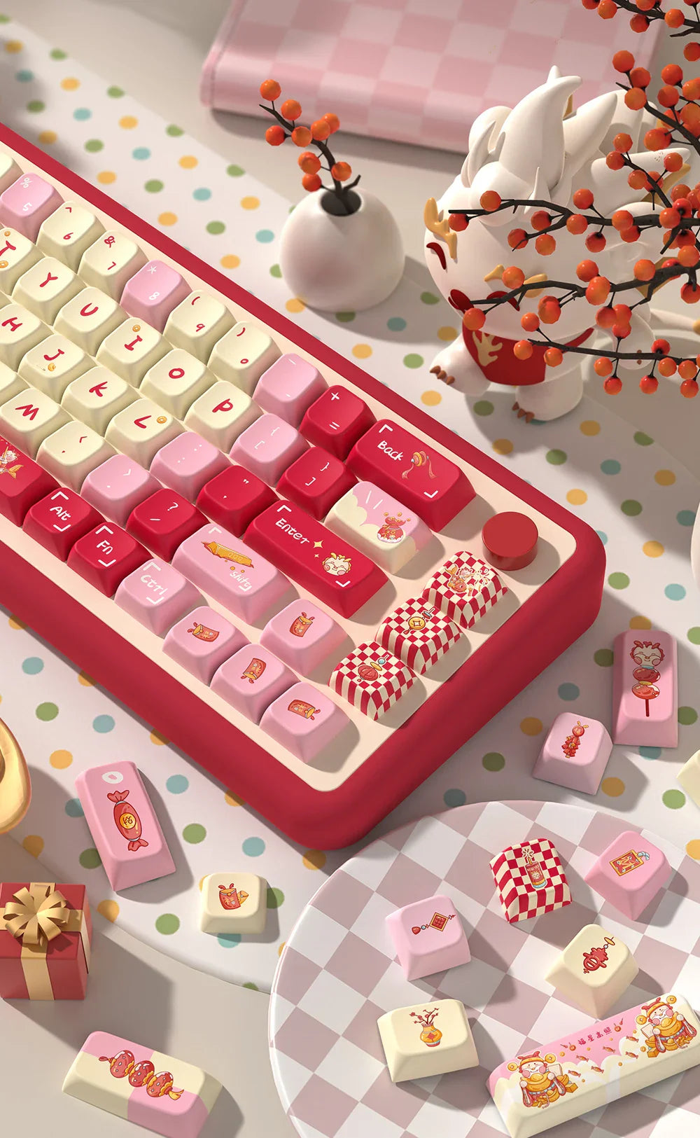 Lucky Dragon Year Theme Keycaps MDA Profile Personalized Keycap For Mechanical Keyboard with 7U and ISO key cap