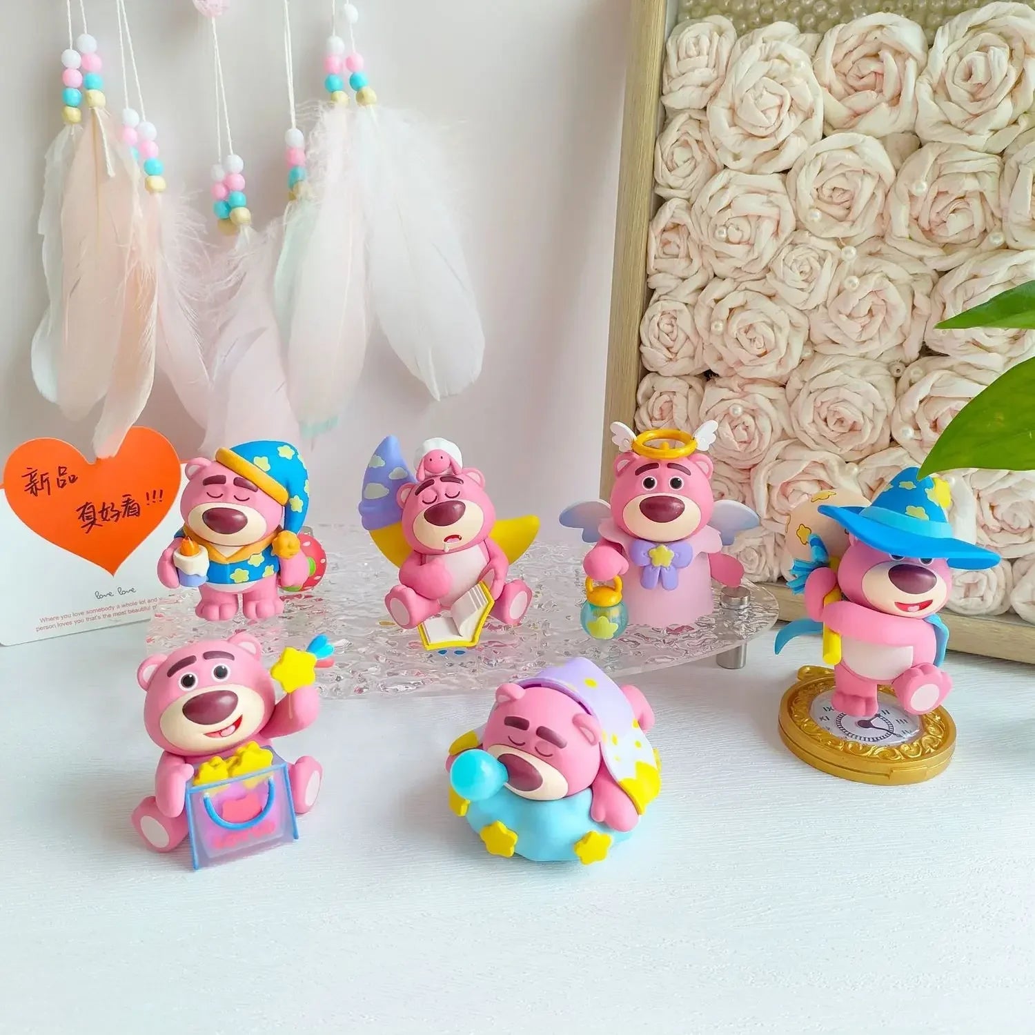 6 Cute Exquisite Lotso Girls' Favorite Sleeping Bears Different Styles Of Figurines Trendy Toys Twisted Egg Dolls Car Ornaments.
