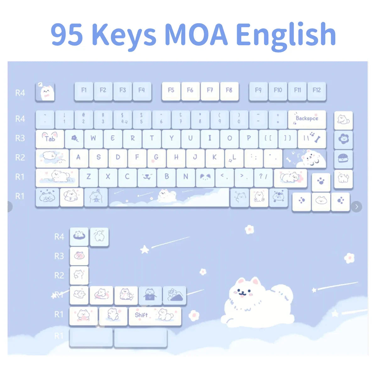 95Keys Cute Keycaps MOA Profile Cat Theme PBT Key Caps Pink Blue Puppy keycap for GK61 RK836 MX Switches Mechanical Keyboard