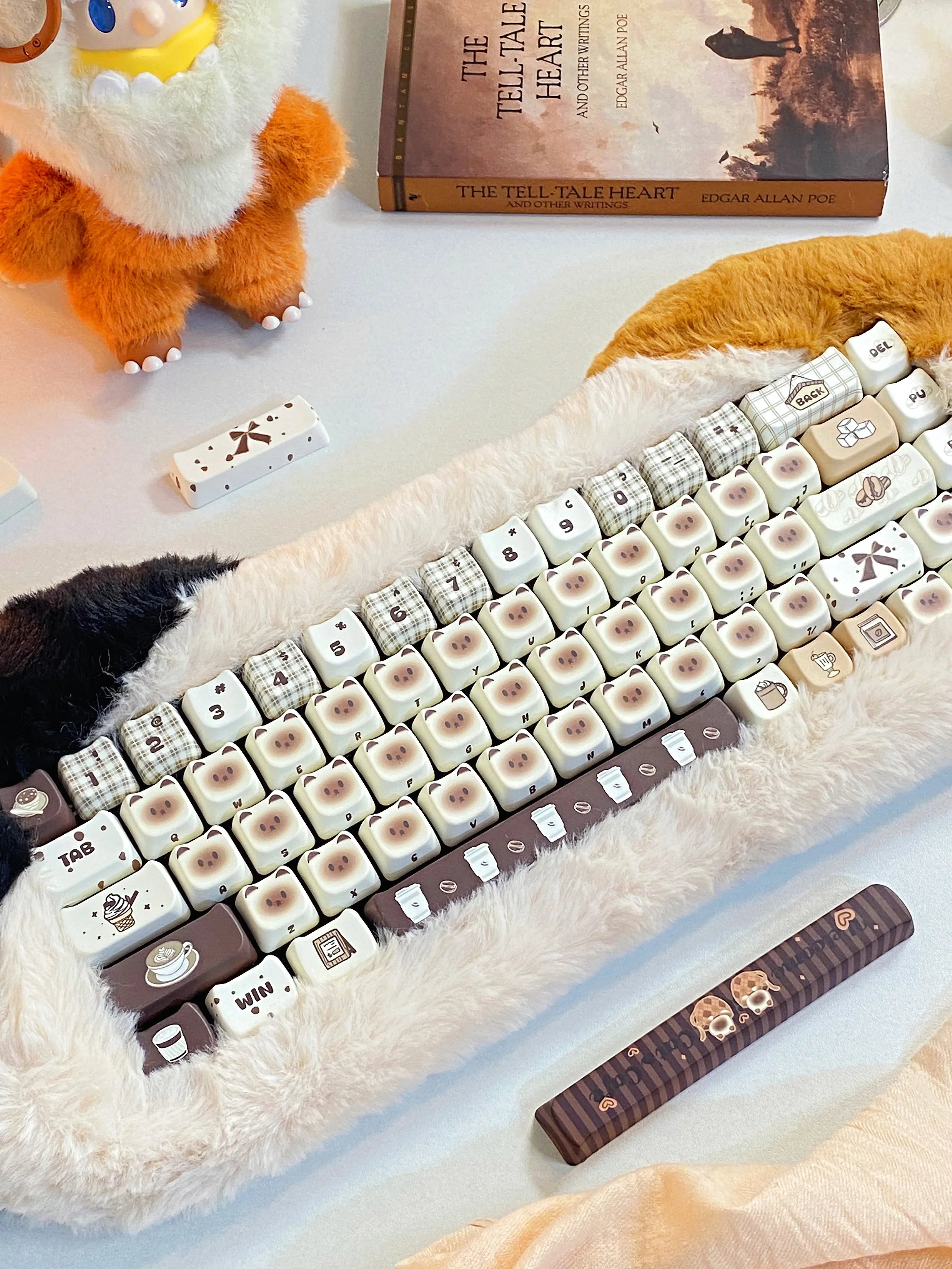 Siamese Cat Keycap Cute Mao Cherry Pbt Cafe Cat Head Cat Ears White Coffee Color 146/133Keys 2.25/2.75U Alice Layout Keycaps