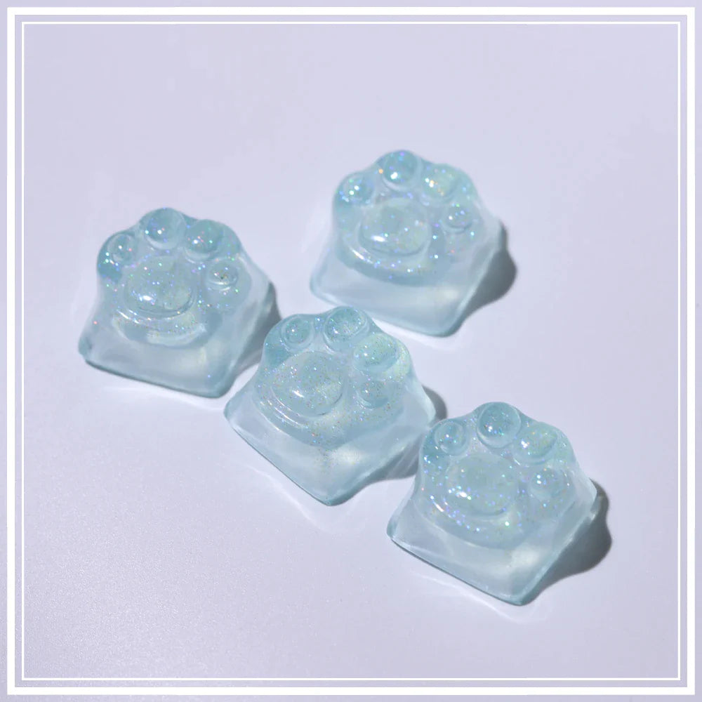 Purple Translucent Cat Paw Anime Kawaii Cute Keycap Cross Axis Backlit RGB Mechanical Keyboard Pink Cyan Custom ESC WASD Cap