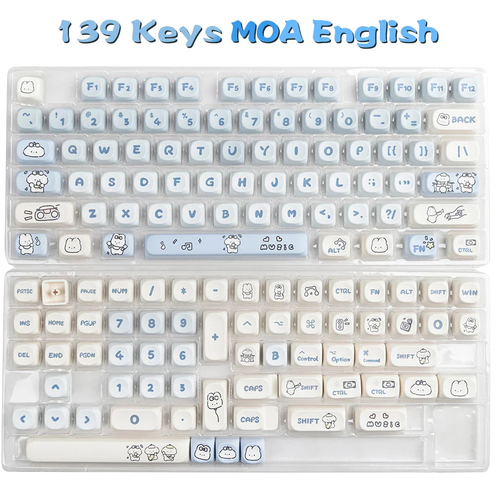 139 Keys MOA Profile Puppy Band Sugar Rabbit Theme Keycaps PBT Thermal Sublimation Customized Key Caps for Mechanical Keyboard