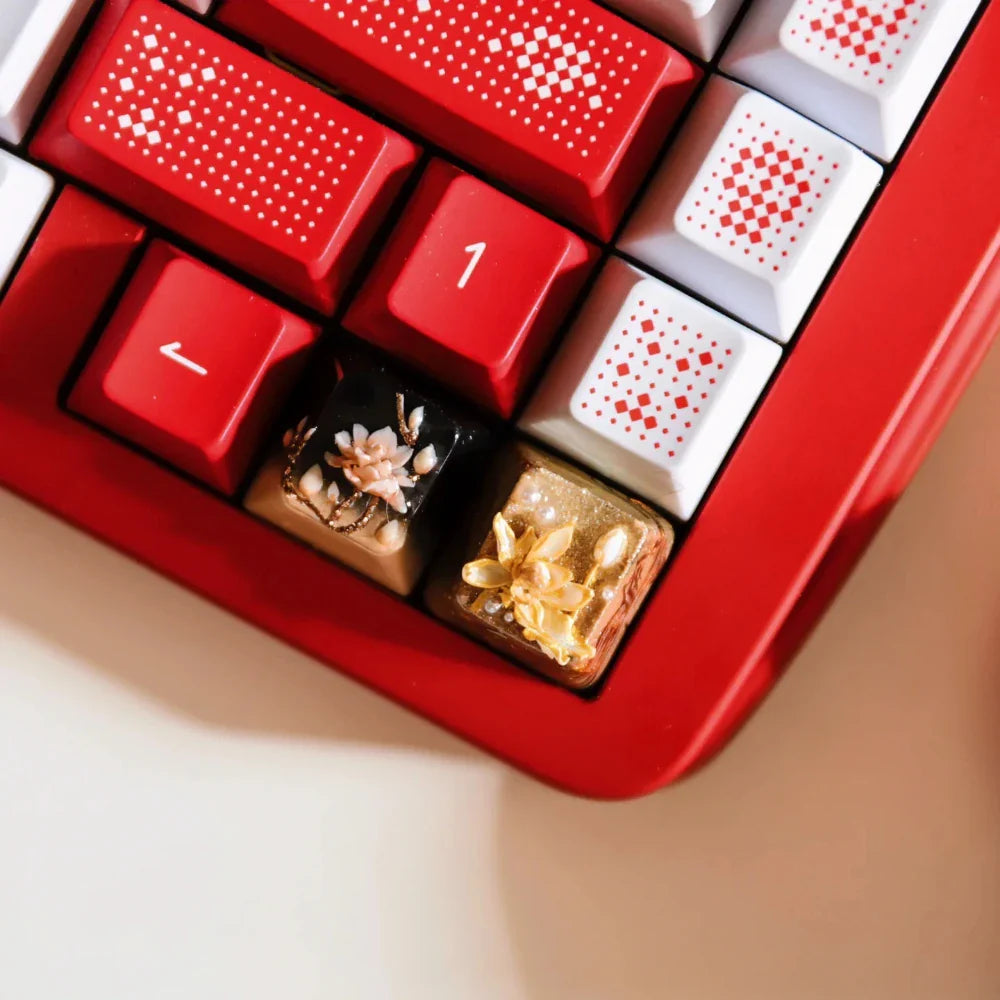 Lucky Lotus Artisan Keycap Custom Handwork Point Keyboard Cap Cherry Profile Cute KeyCap for Mechanical Keyboard Cherry MX 1U