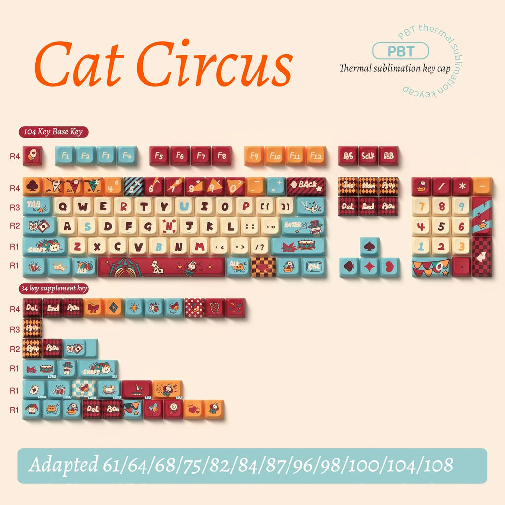 Cat Circus Original Keycaps Personalized Customization Pbt Thermal Sublimation Mechanical Keycaps Festival Gift