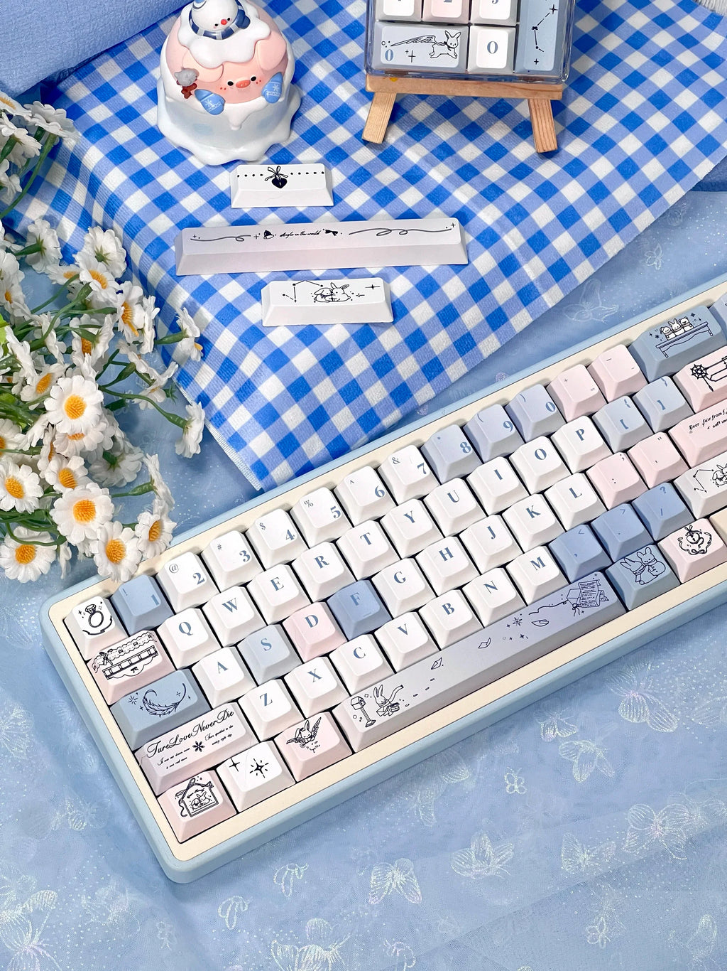 Gentle Snow Keycap Cherry Five-Sided Thermal Sublimation Process Pbt Material Blue White Cute Snowflake Small Full Set Of Keycap