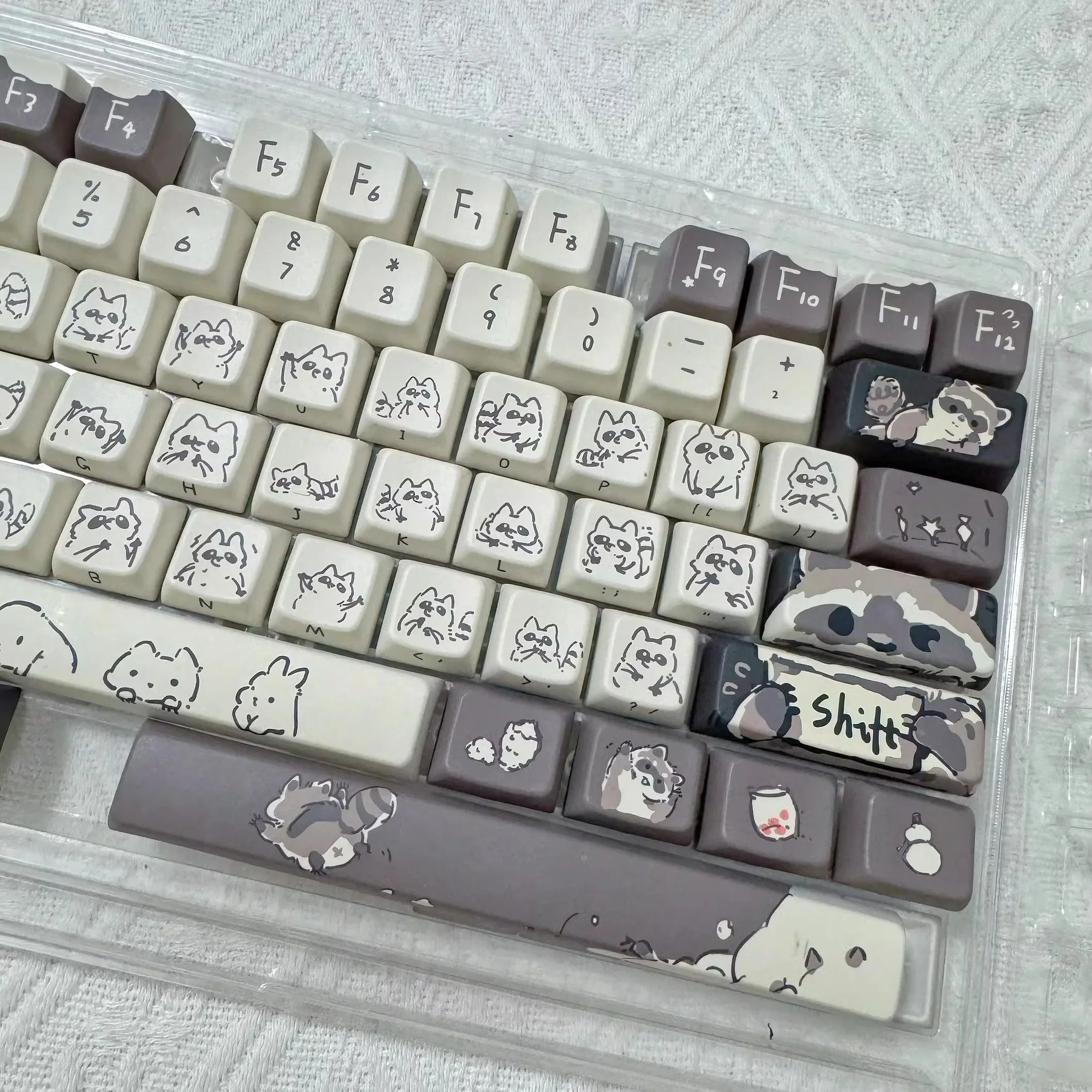 Raccoon/Penguin Keycap 148keys Cherry Side Printed Pbt  Sublimation Mechanical Keyboard Keycaps Customized Cute For Game Office
