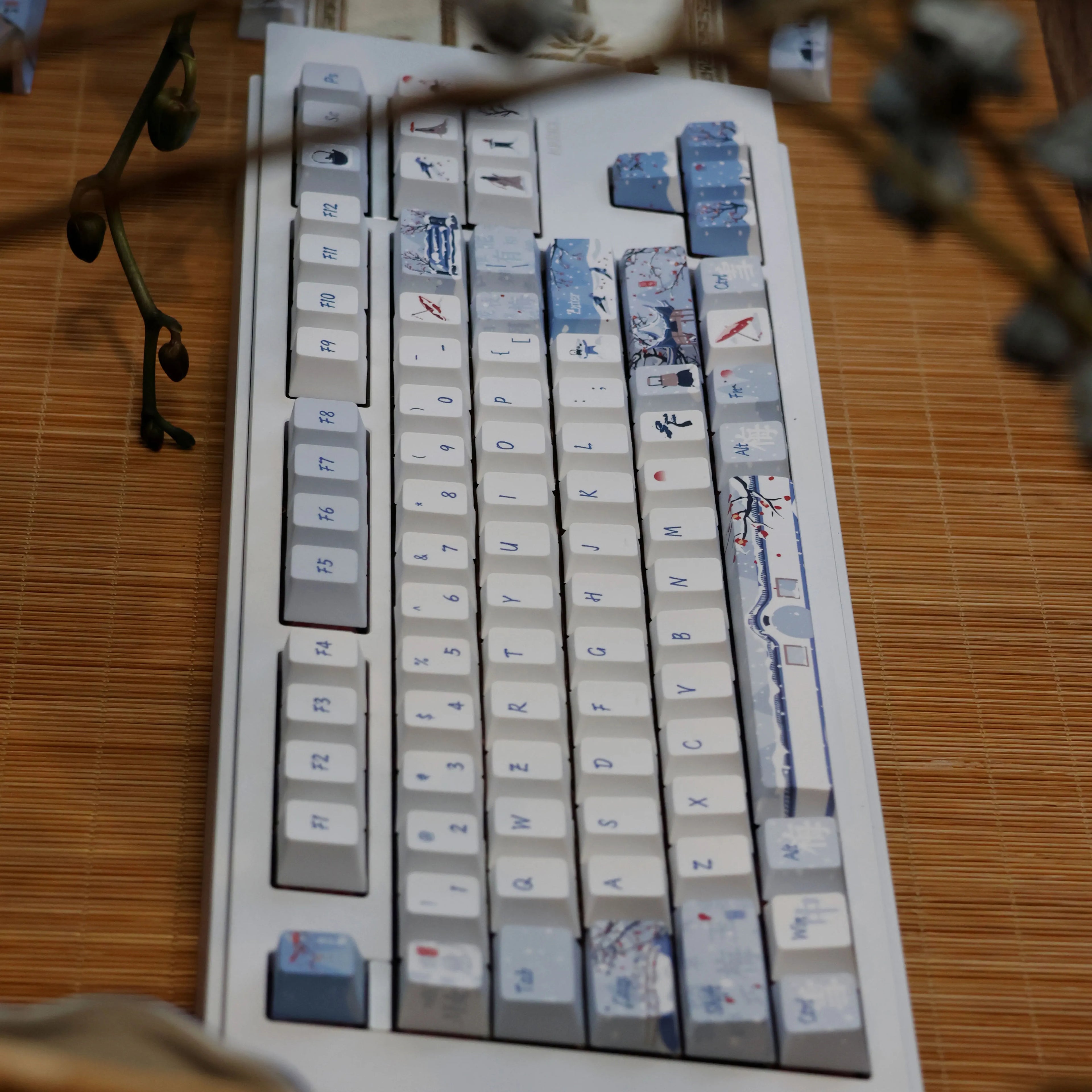 140 Keys Leaning Plum Garden Theme Keycaps National Style Cherry Profile PBT Dye Sublimation For MX Switch Mechanical Keyboard