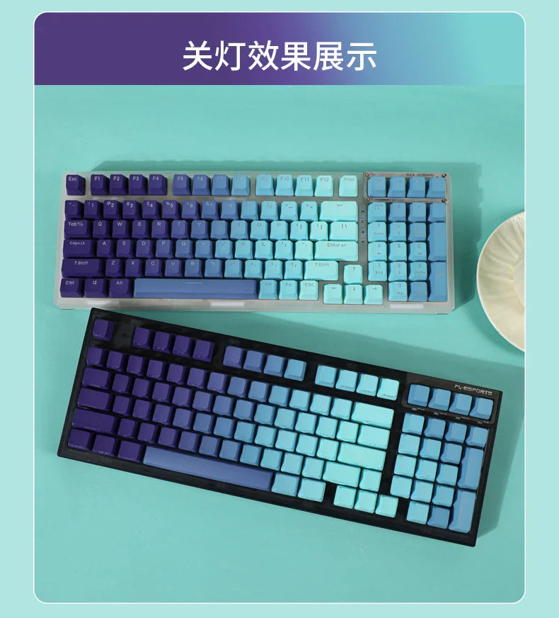 Green Lotus Gradient Keycaps Backlit Transparent Keycap OEM Profile PBT Side/Top Print Key Cap For MX Switch Mechanical Keyboard