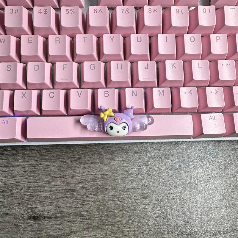 DIY Cute Cartoon Hello Kt Kuromi Keycap 6.25u Spacebar Gaming Mechanical Keyboard Cross Axis Pink White Keycap 2.75 Shift Keycap