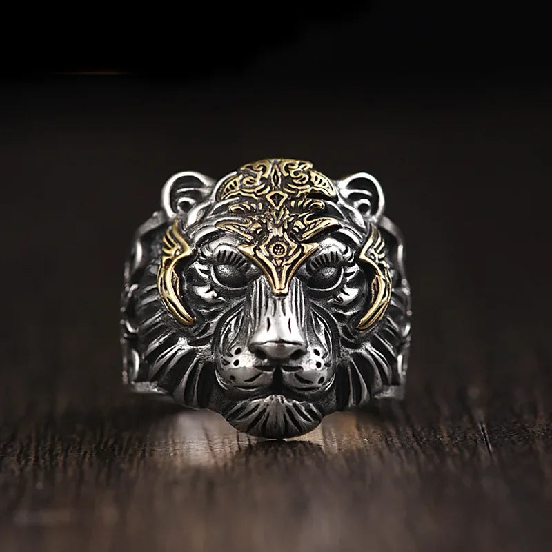 Devil Ram Horns Skull Open Ring for Men's Retro Satanic Cross Religious Amulet Jewelry