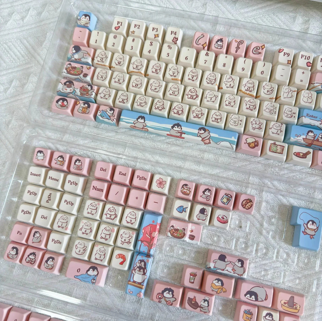 Raccoon/Penguin Keycap 148keys Cherry Side Printed Pbt  Sublimation Mechanical Keyboard Keycaps Customized Cute For Game Office