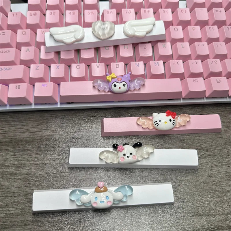 DIY Cute Cartoon Hello Kt Kuromi Keycap 6.25u Spacebar Gaming Mechanical Keyboard Cross Axis Pink White Keycap 2.75 Shift Keycap