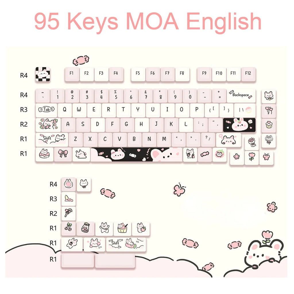 95Keys MOA Profile Keycaps PBT Five-sided Sublimation Cute Cartoon Key Caps for GMK67 GMK87 Gaming Mechanical Keyboard MX Switch