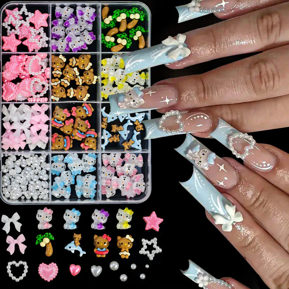 Kawaii Mixed Sanrio Y2k Nail Accessorie canvas Hello Kitty Pochacco Nail Rhinestone Gems Charms Manicure DlY Nail Parts for Girl
