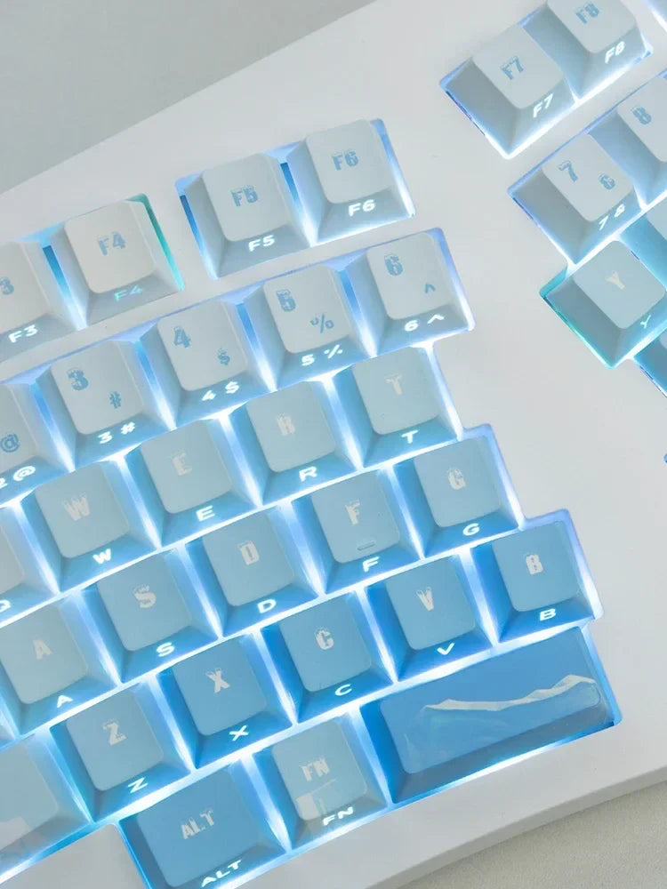 PIIFOX PBT OEM Profile Keycaps 135Keys Heat Sublimation Keycaps Ice Age Seeking Glacier Hand Painted Translucent  Key Caps