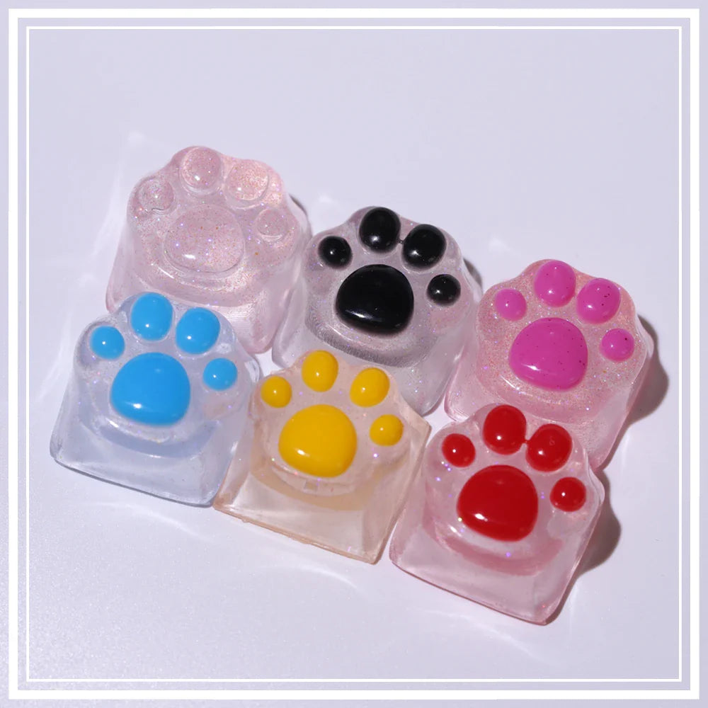 Purple Translucent Cat Paw Anime Kawaii Cute Keycap Cross Axis Backlit RGB Mechanical Keyboard Pink Cyan Custom ESC WASD Cap