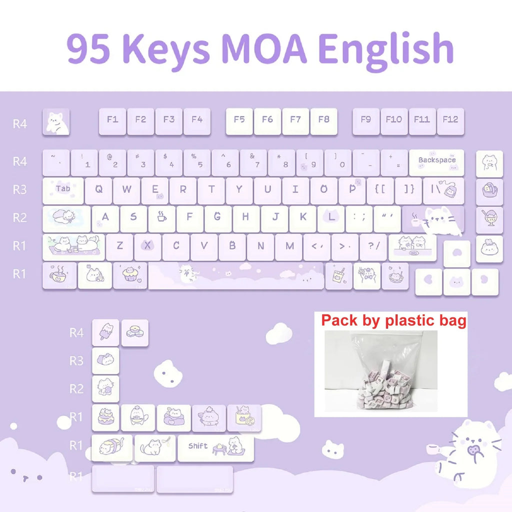 95/132 Keys Cartoon Keycaps PBT Hakimi Dog Cats Keycap MOA Profile Dye-Subbed Keycap For Mechanical Keyboard Key caps Girls Gift