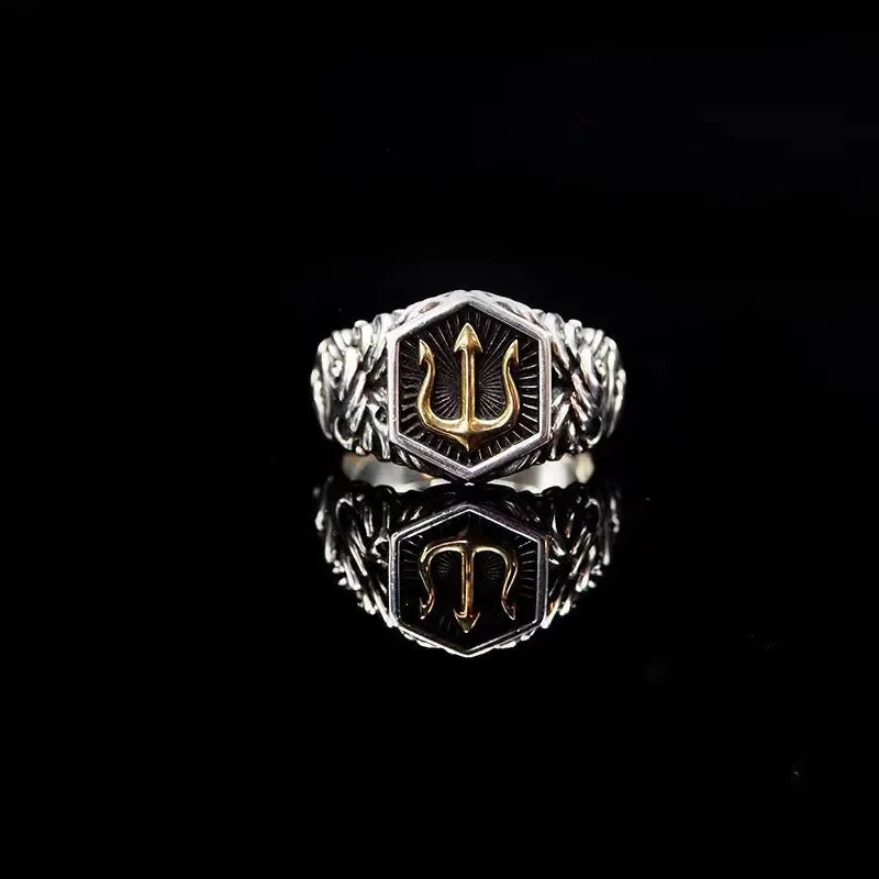 Devil Ram Horns Skull Open Ring for Men's Retro Satanic Cross Religious Amulet Jewelry
