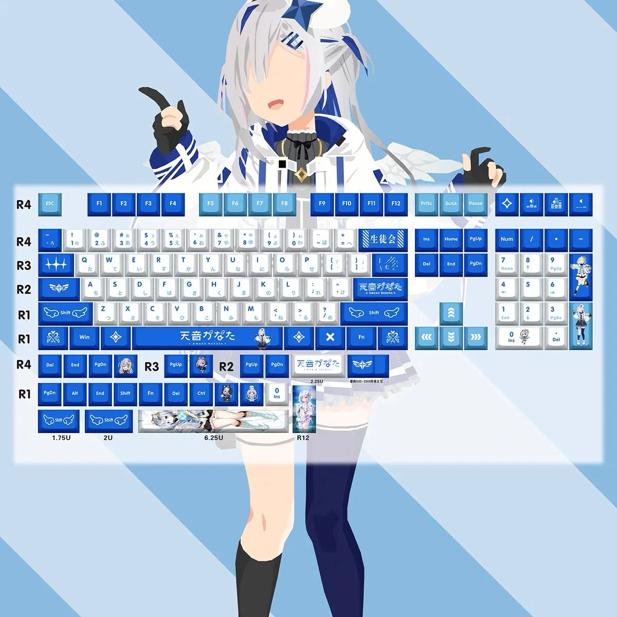Hololive Vtuber Keycaps Tokoyami Towa Keycap PBT DYE Sublimation Cherry MX Cross Axis Switch Keycap for Mechanical Keyboard