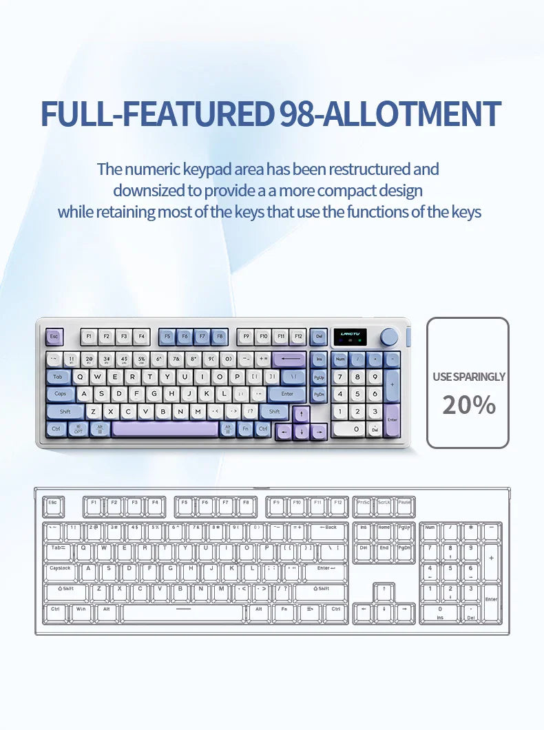LANGTU L98 Membrane Keyboard Tri-mode Wireless Gasket Structure RGB Multifunctional Knob Customized Gaming Keyboard Pc Accessory