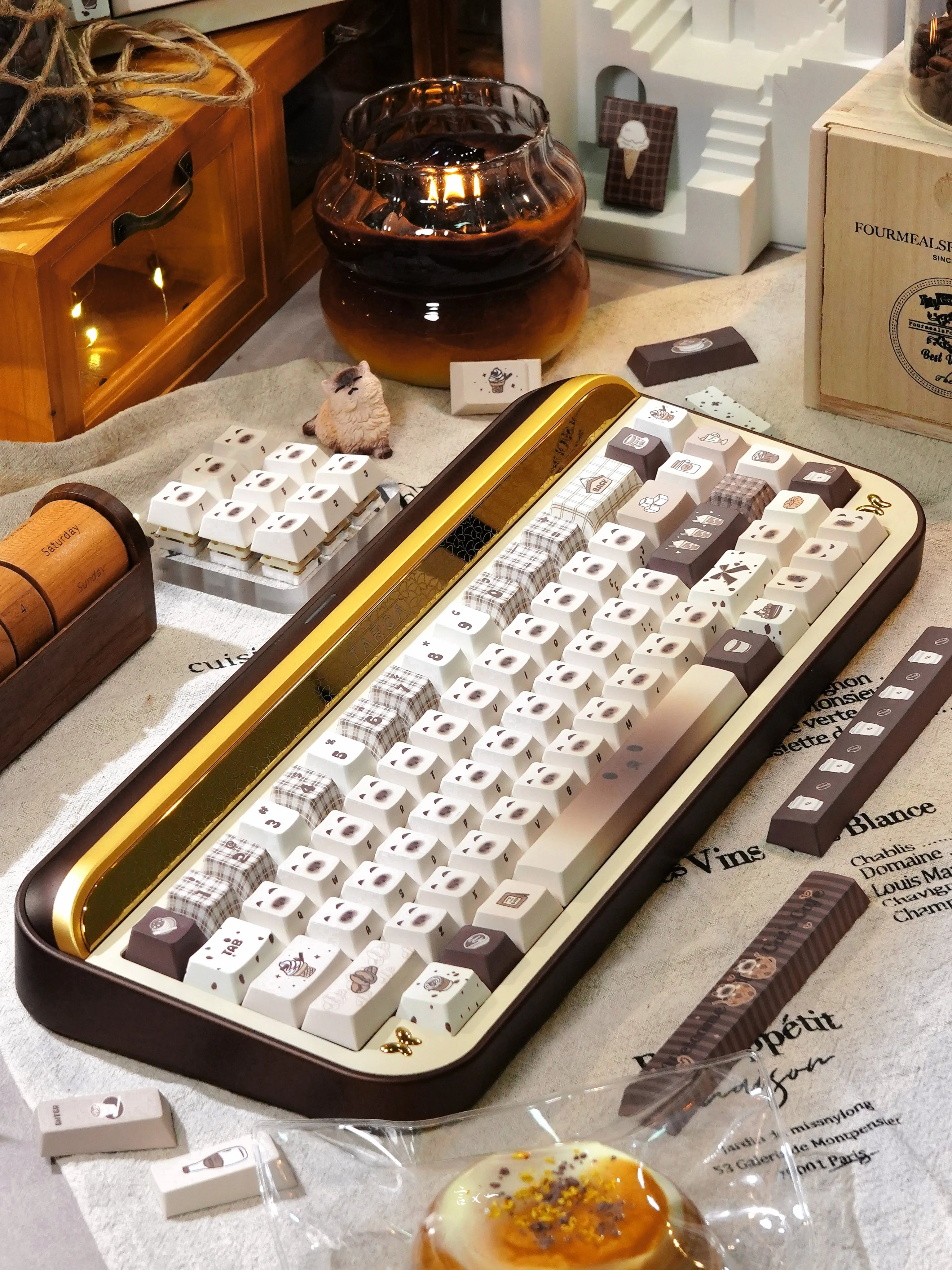 Siamese Cat Cafe Keycap Cherry MAO Profile Cute Cat Head PBT Keycaps Original White Brown Personalized Mechanical Keyboard Caps
