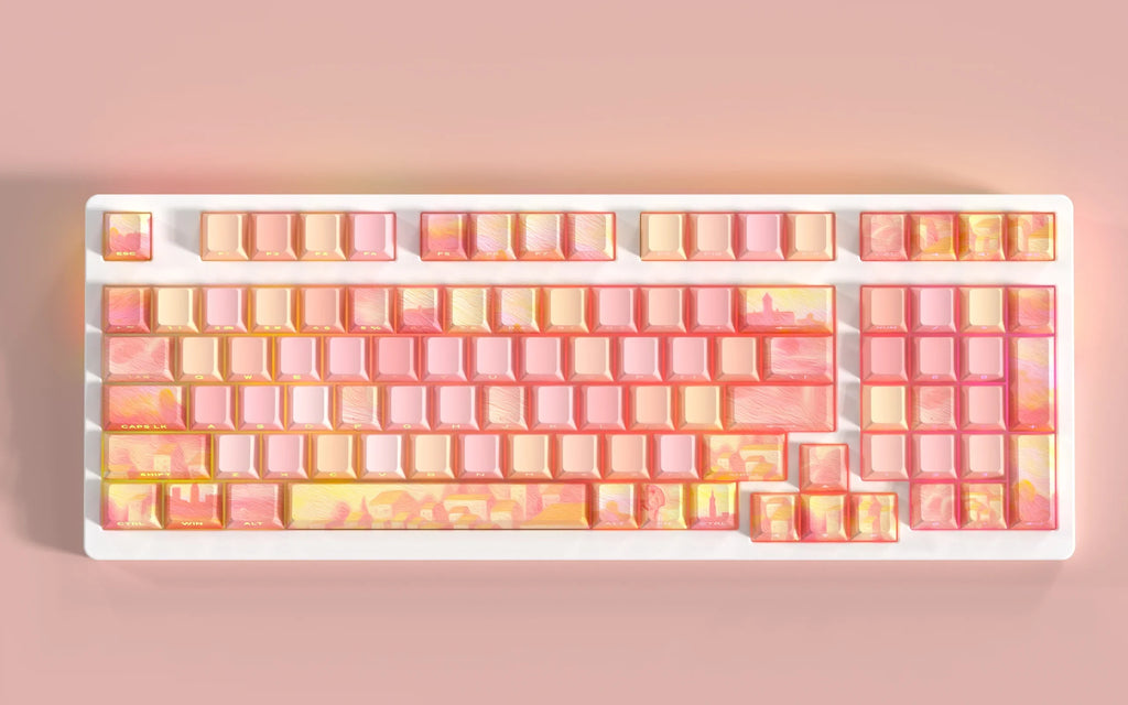 PIIFOX PBT OEM Profile Keycaps Thermal Sublimation 130 Keys Pink Thing Oil Painting Theme Transparent Translucent Side Engraving