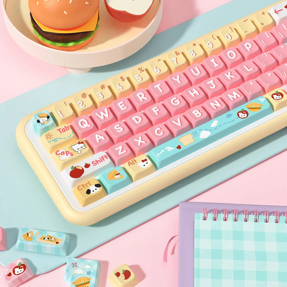 Kawaii Puppy Bread Theme Keycap Cute MDA 158 keys Keycap Custom Thermal Sublimation Keycap For Keyboard Accessories Friends Gift