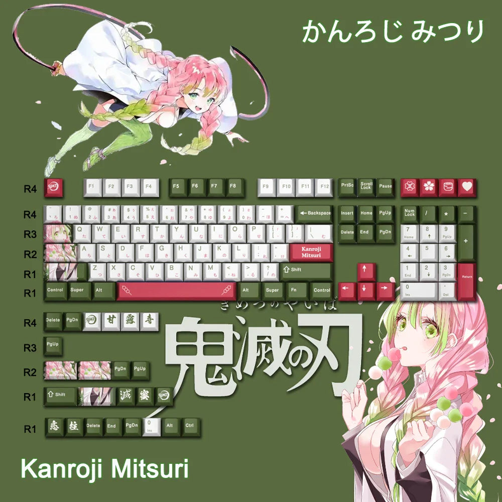 1 Set PBT Dye Sublimation Anime Keycaps Kochou Shinobu Theme Key Caps for Demon Slayer Cherry Profile Keycap Keyboard Decoration