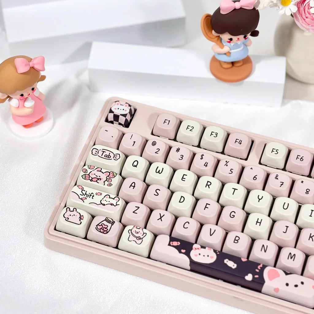 95Keys Cute Keycaps MOA Profile Cat Theme PBT Key Caps Pink Blue Puppy keycap for GK61 RK836 MX Switches Mechanical Keyboard
