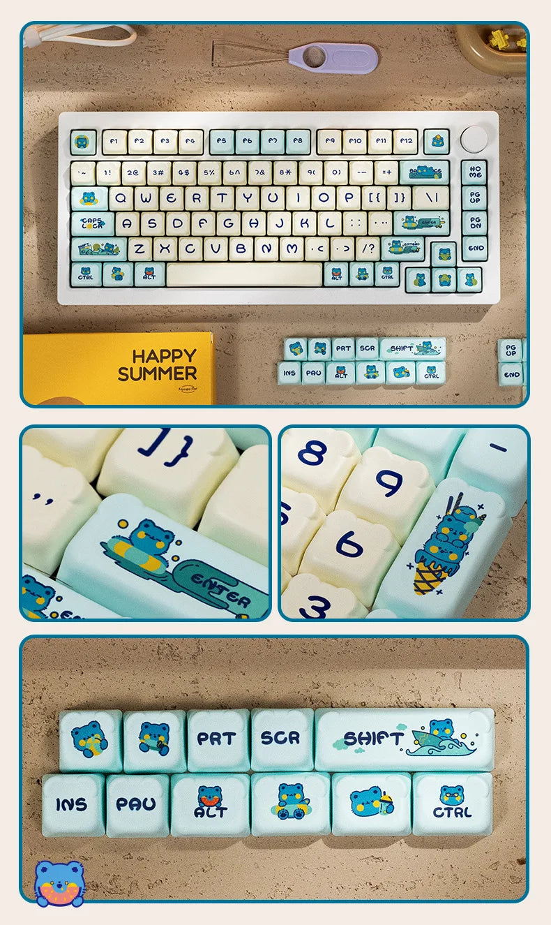 AKKO cute bear head theme keycaps PBT material two-color injection molding school office mechanical keyboard keycaps